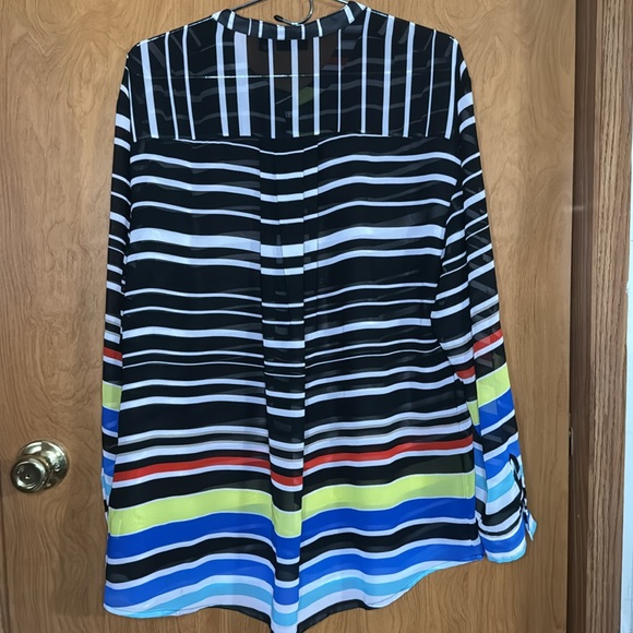 a.n.a. Sheer black and multi-color striped top size 1X - Picture 2 of 9